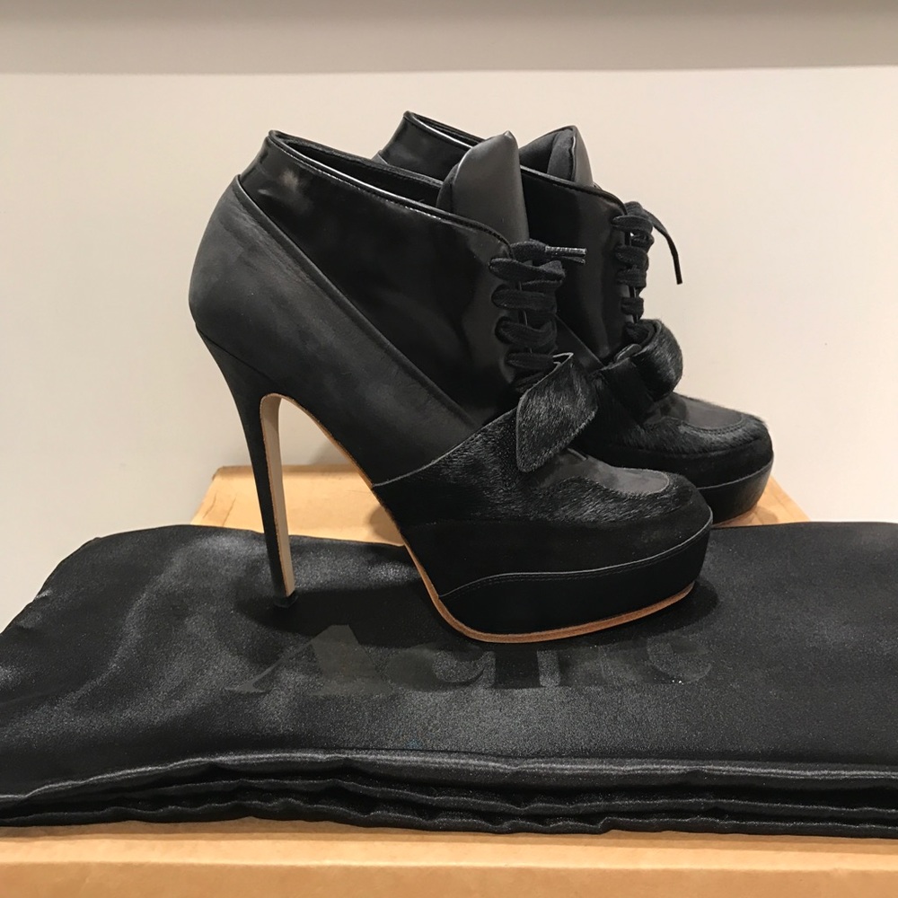 Acne Studios Leather lace-up bootie heel